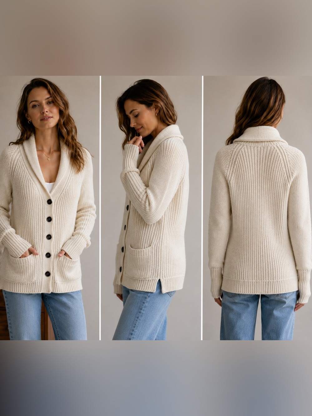 J.Crew Ivory Wool Mohair Blend Chunky Shawl Collar Cardigan Sweater S